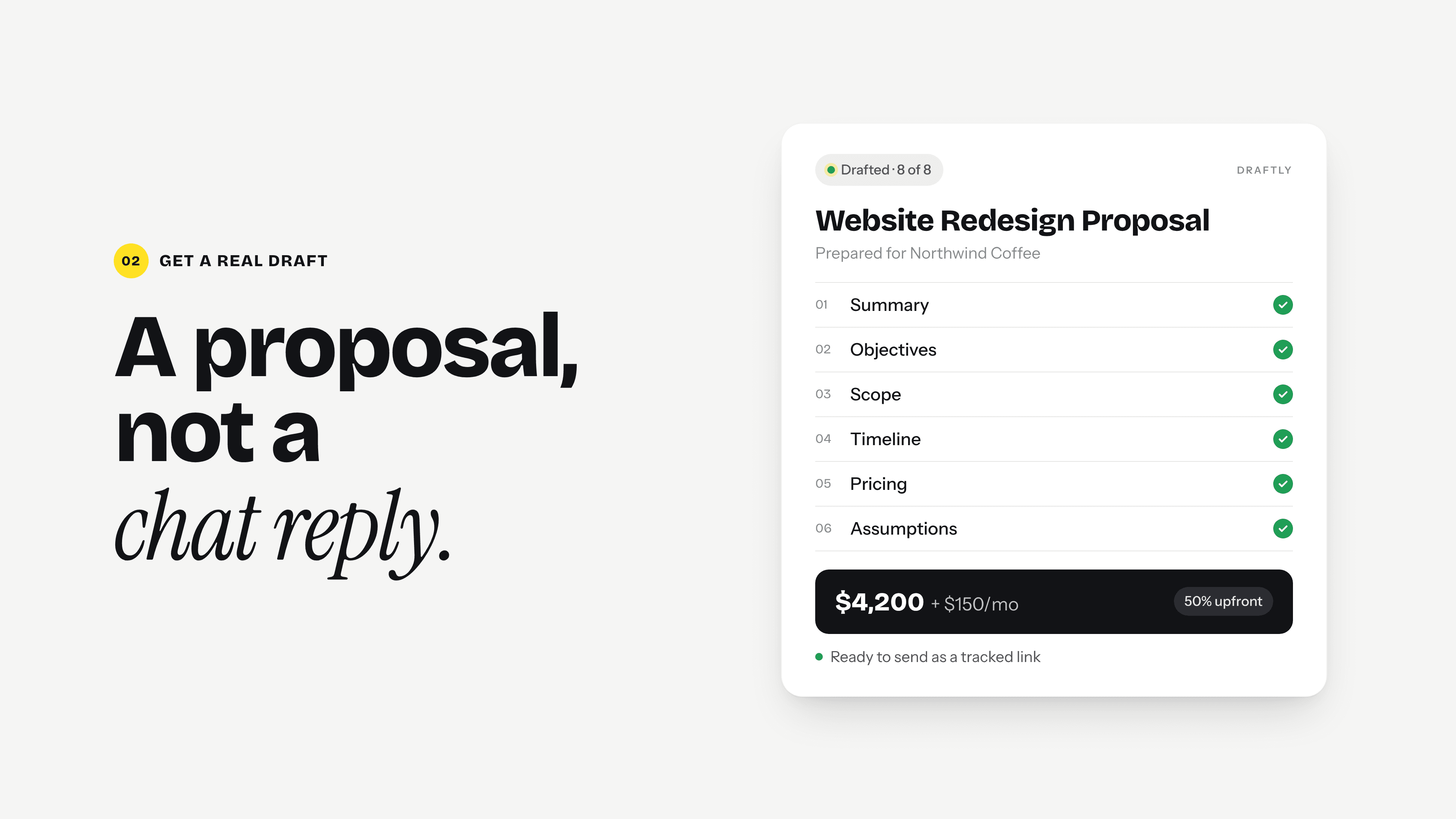 A website redesign proposal for Northwind Coffee with every section drafted and $4,200 pricing.